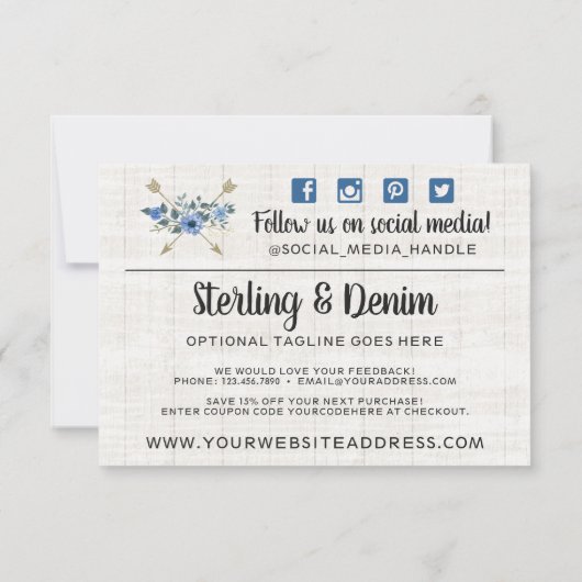 ウッド素朴&ボヘミアン水カラーサンキューカード 招待状 (裏面)