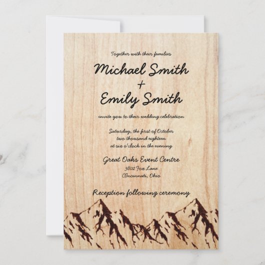 ウッド素朴&マウンテン結婚式招待状 招待状 (正面)