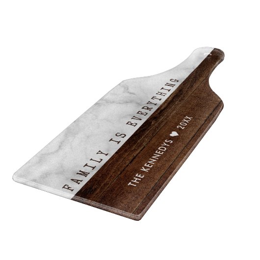 ウッド素朴&マーブルファミリー引用文名前をカスタムする カッティングボード (角)