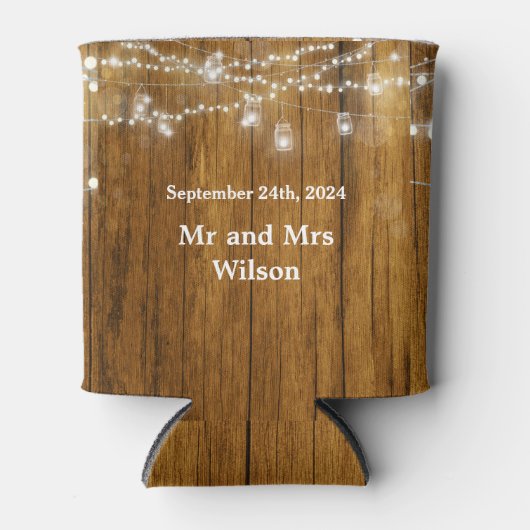 ウッド素朴・メイスンぶら下がったジャーのラ結婚イツ 缶クーラー (正面)