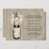 ウッド素朴・メイソンの瓶と山の結婚花 招待状 (正面/裏面)