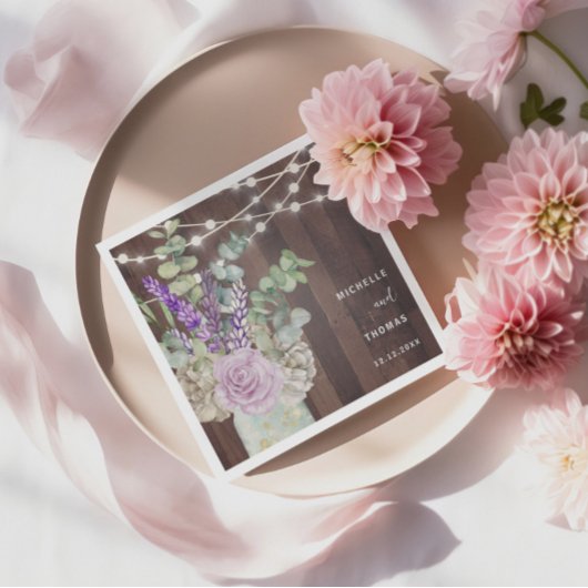 ウッド素朴・メイソン・ジャー結婚ズ スタンダードカクテルナプキン