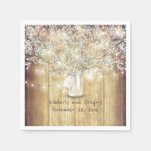 ウッド素朴・メイソン・ジャー・ベイビーの息結婚屋 スタンダードカクテルナプキン (正面)