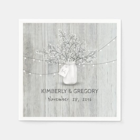 ウッド素朴・メイソン・ジャー・ベイビーの息結婚屋 スタンダードカクテルナプキン (正面)