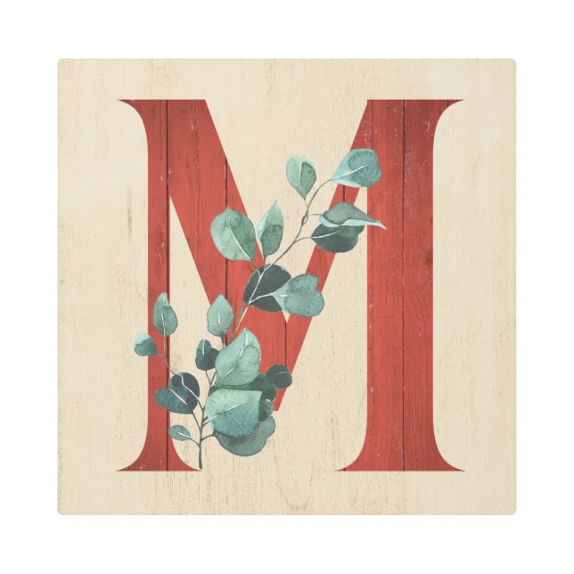 ウッド素朴&ユーカリプタスレターMスクエア メタルプリント (正面)