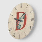 ウッド素朴&ユーカリ文字D ラージ壁時計 (傾斜)