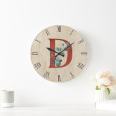 ウッド素朴&ユーカリ文字D ラージ壁時計 (ホーム)