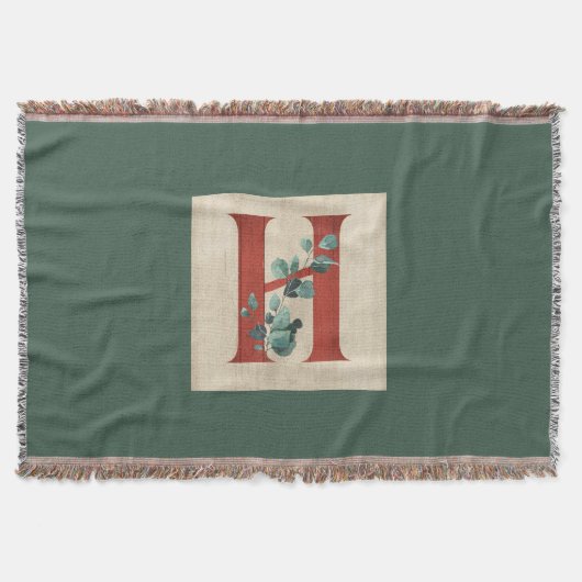 ウッド素朴&ユーカリ文字H スローブランケット (正面)