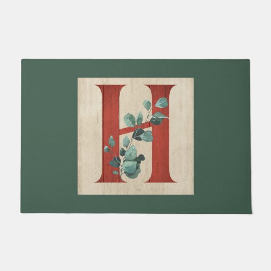 ウッド素朴&ユーカリ文字H ドアマット (正面)
