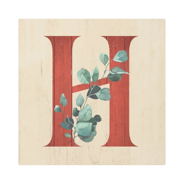 ウッド素朴&ユーカリ文字H メタルプリント (正面)