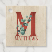 ウッド素朴&ユーカリ文字Mパーソナライズされた フェイバータグ (正面)