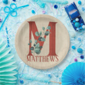 ウッド素朴&ユーカリ文字Mパーソナライズされた ペーパープレート (パーティー)