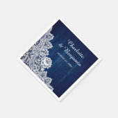 ウッド素朴&レースのネイビー結婚ブルーのナプキン スタンダードカクテルナプキン (角)
