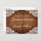 ウッド素朴&レースキンセニェラ招待状はがき 案内ポストカード (正面/裏面)