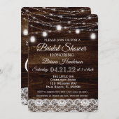 ウッド素朴&レースメイスンジャールライトブライダルシャワー 招待状 (正面/裏面)