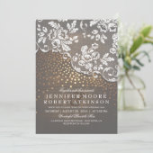 ウッド素朴&レース金ゴールド紙吹雪エレガントな結婚式 招待状 (スタンド正面)