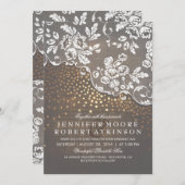 ウッド素朴&レース金ゴールド紙吹雪エレガントな結婚式 招待状 (正面/裏面)