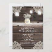 ウッド素朴、レース&メイソンジャースバーンブライダルシャワー 招待状 (正面)