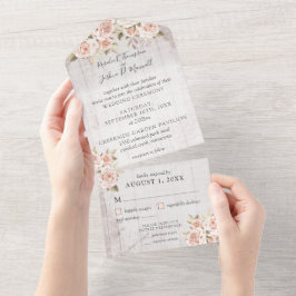 ウッド素朴&ロマンチックバラシャビーシック結婚ズ オールインワン招待状