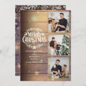 ウッド素朴 3フォトコラージュメリークリスマス シーズンカード (正面/裏面)