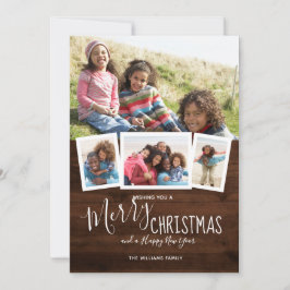 ウッド素朴 4フォトコラージュメリークリスマス シーズンカード