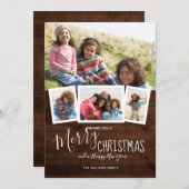 ウッド素朴 4フォトコラージュメリークリスマス シーズンカード (正面/裏面)