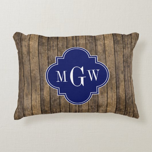 ウッド素朴Lプランクス#1ネイビークローバー3 M'gram アクセントクッション (正面)