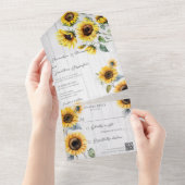 ウッド素朴QRコードのひまわり オールインワン招待状 (貼ってはがせる)