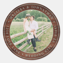 ウッド結婚素朴の写真差出人住所 ラウンドシール
