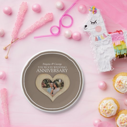 ウッド結婚記念写真ハート紙プレート ペーパープレート (パーティー)