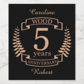 ウッド結婚記念日5年 ワインラベル (シングルラベル)