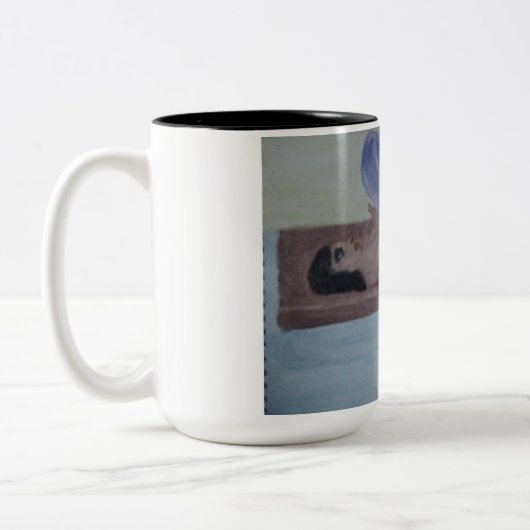 ウッド絵を描マグの女性 ツートーンマグカップ (左)