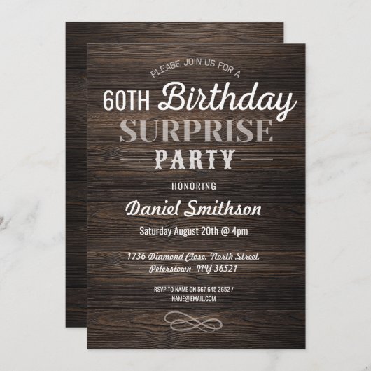ウッド誕生日サプライズ素朴メンズウォメンズ招待状 招待状 (正面/裏面)