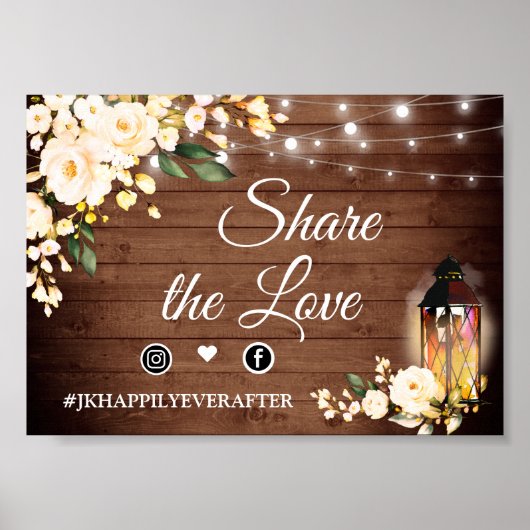 ウッド赤面素朴バラ結婚のハッシュタグ記号 ポスター (正面)