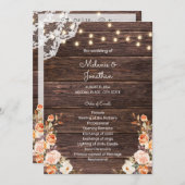 ウッド赤面&ピーチフローラ結婚式プログラム 招待状 (正面/裏面)