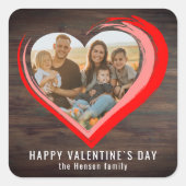 ウッド2素朴ハートフォトハッピーバレンタインデー スクエアシール (正面)