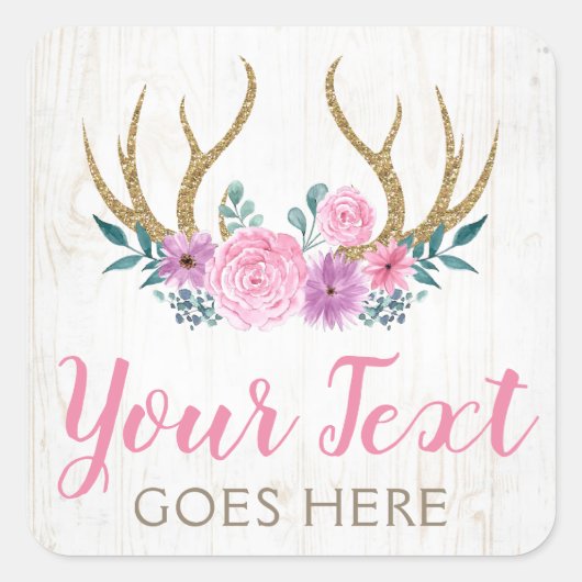 ウッド&ウォー素朴トカラーフローラ〔雄ジカの〕枝角ブティック スクエアシール (正面)