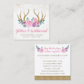 ウッド&ウォー素朴トカラーフローラ〔雄ジカの〕枝角ブティック スクエア名刺 (正面/裏面)