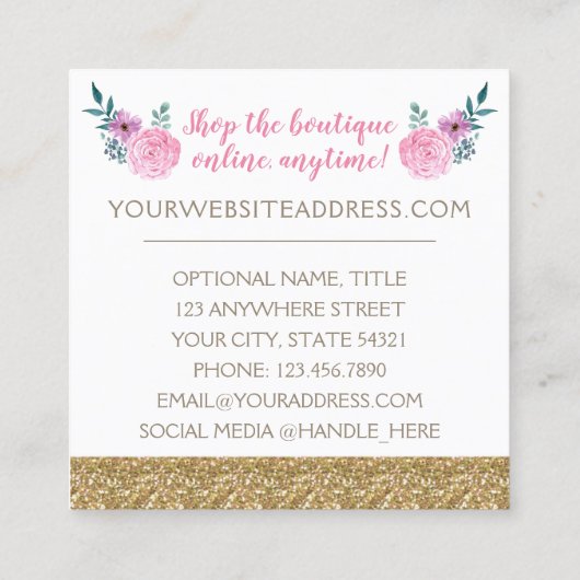 ウッド&ウォー素朴トカラーフローラ〔雄ジカの〕枝角ブティック スクエア名刺 (裏面)