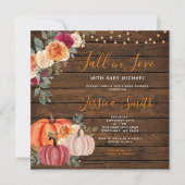 ウッド オレンジ かぼちゃ 秋の恋に落ちる ベビーシャワー 招待状 (正面)