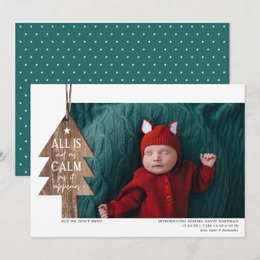 ウッド・クリスマス・オーナメント、写真の誕生のお知らせ シーズンカード (正面/裏面)