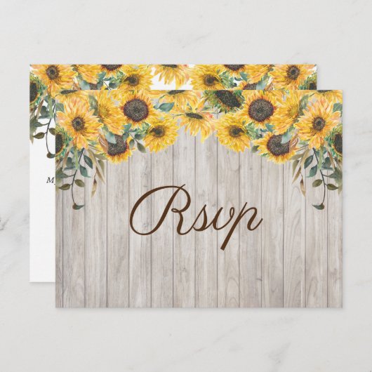 ウッド・サンフラワー・カントリー・ウエディング出欠届けはがき シーズンポストカード (正面/裏面)