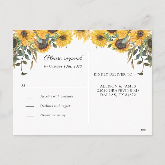 ウッド・サンフラワー・カントリー・ウエディング出欠届けはがき シーズンポストカード (裏面)