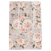 ウッド&シャビー素朴シックバラフローラ誕生日 ミディアムペーパーバッグ (裏面)