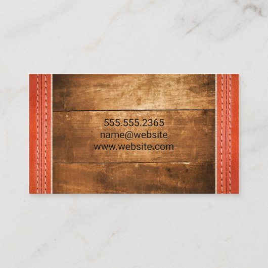 ウッド |ステッチ済みレザー 名刺 (裏面)