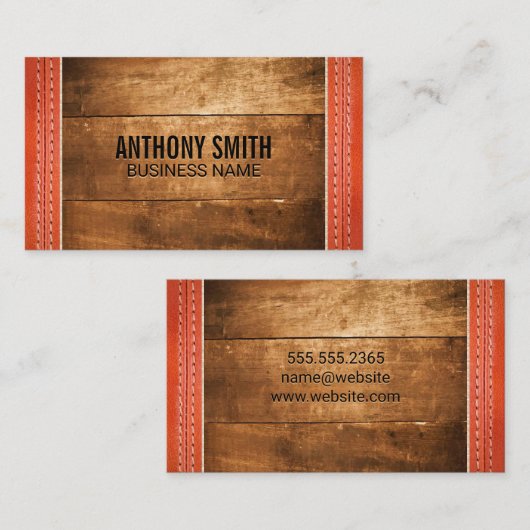 ウッド |ステッチ済みレザー 名刺 (正面/裏面)