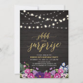 ウッド&ストリングライト金ゴールドサプライズ誕生日パーティー 招待状 (正面)