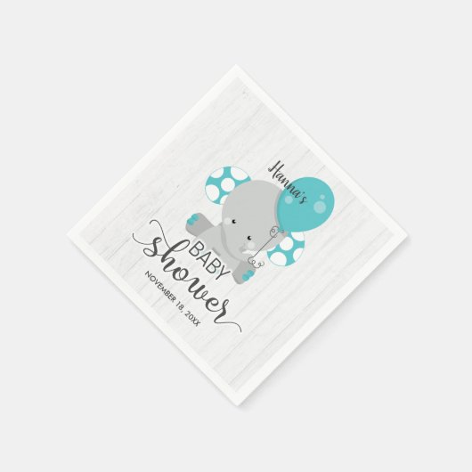 ウッド&ティール(緑がかった色)ゾウ男女兼用ベビーシャワー スタンダードカクテルナプキン (角)