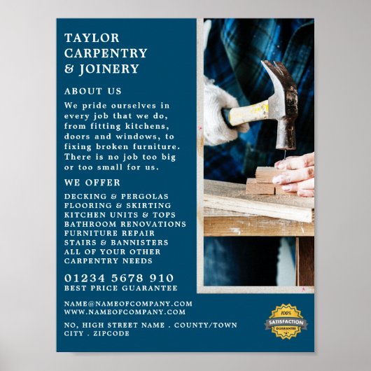 ウッド&ハンマー、大工、大工広告の ポスター (正面)