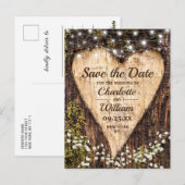 ウッド バーク ハート ベイビー ブレス ウェディング セーブ ザ デート ポストカード (正面/裏面)